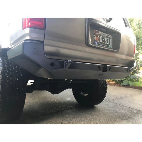 Close-up of custom fabricated 4Runner rear bumper with recovery points