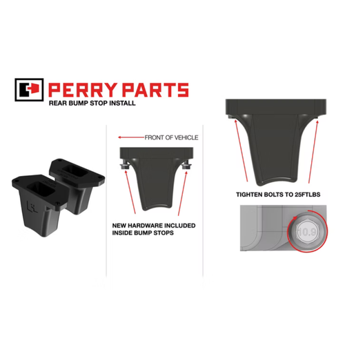 Close-up of Perry Parts AB7R bump stops installed on rear suspension