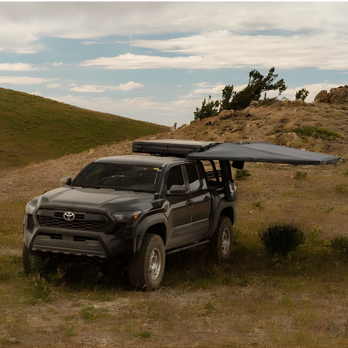 Sterling Adventure Co. 180 degree awning showing LED lighting at night