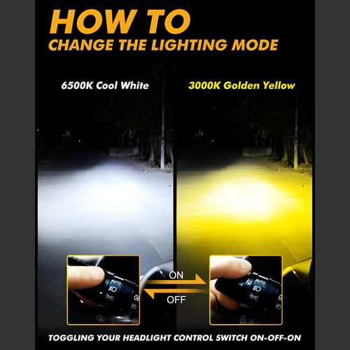 Switching Auxbeam H11 bi-color LED low beam colors by cycling headlight power on a Toyota 4Runner