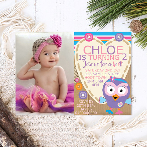 PERSONALISED BY US & EMAILED Giggle & Hoot Hootabelle Photo Birthday Invitation Design 20138