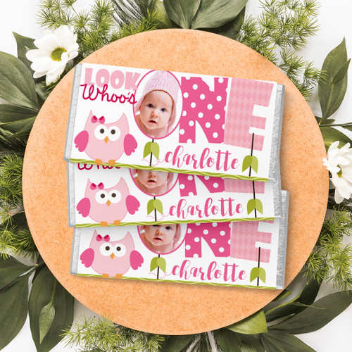 PERSONALISED BY US & EMAILED Owl ONE Birthday Photo Chocolate Wrapper Design 20202