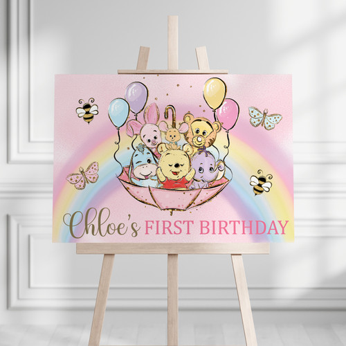 PERSONALISED BY US & EMAILED Winnie The Pooh Pink Birthday Landscape Sign Design 2 20954