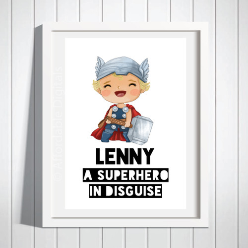 PERSONALISED BY US & EMAILED Superhero In Disguise Thor White Print Design 21005