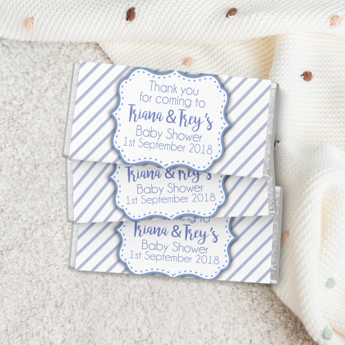 PERSONALISED BY US | Blue Stripes | Baby Shower | Chocolate Wrapper | Design 20361