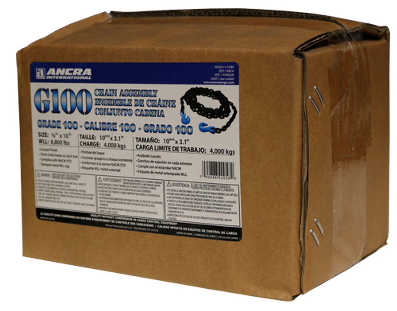 Ancra Grade 100 3/8" x 10' Clevis Hook Chain Assembly 50529-11-10-BX