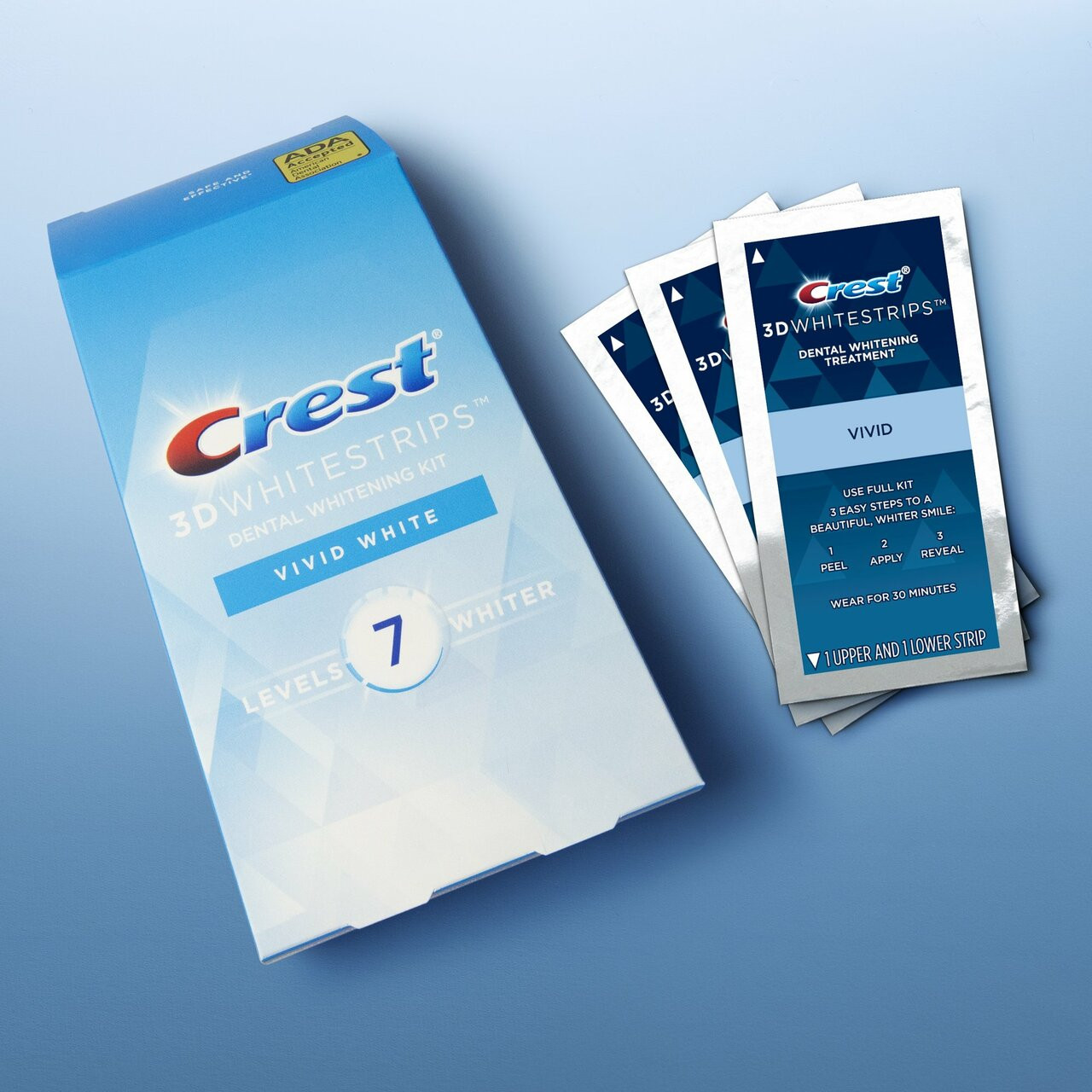 Crest 3D Whitestrips Glamouröses Weiß & Vivid White + LED-Paket (nicht in der versiegelten Box)