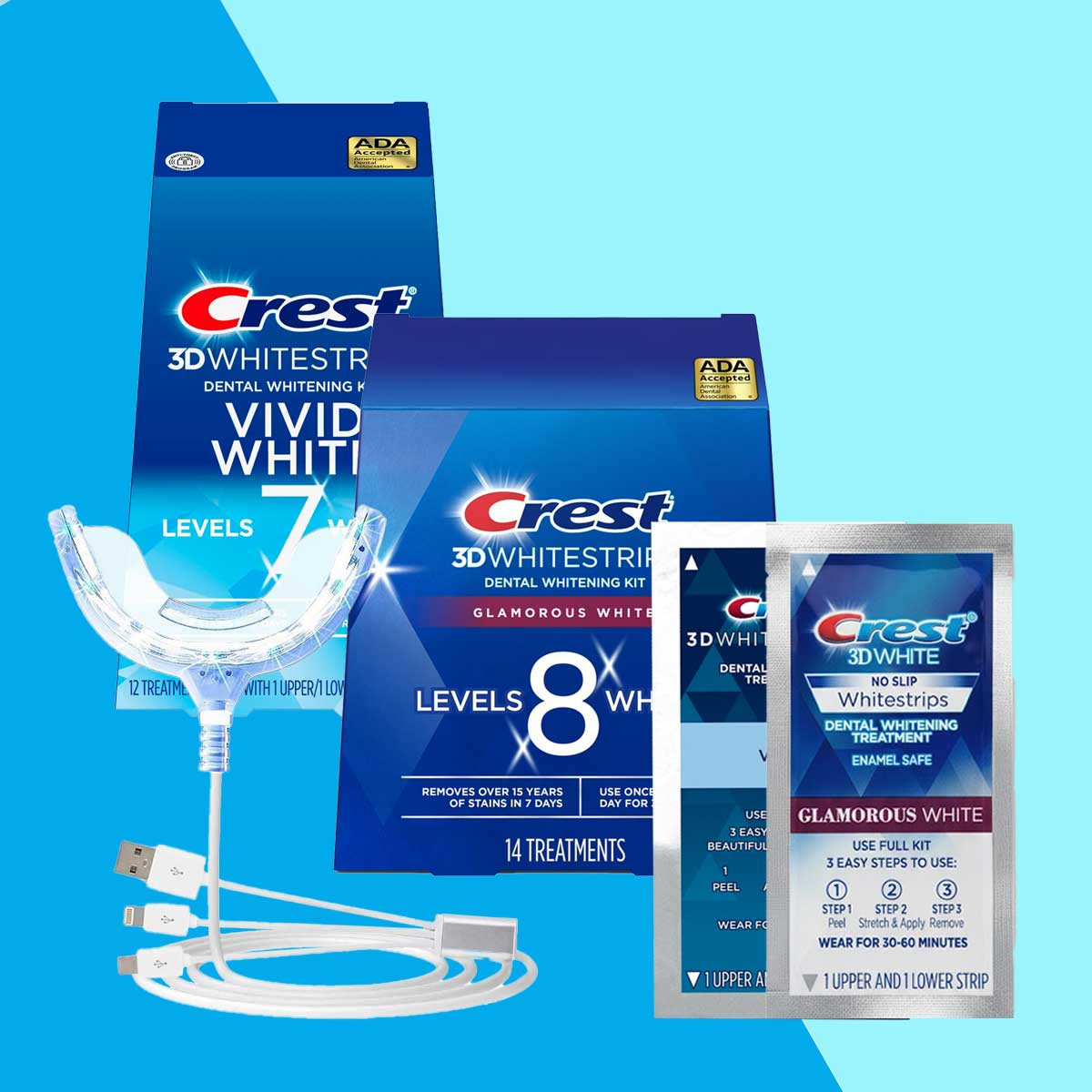 Crest 3D Whitestrips Blanc Éblouissant & Vivid Blanc+ LED (Sans Boîte)