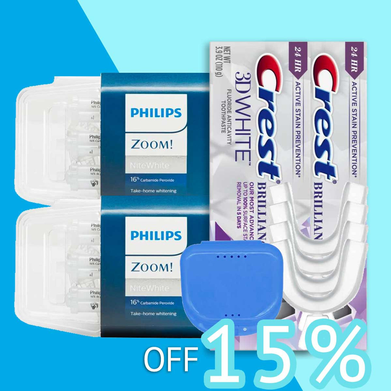 Philips Zoom Nite White 16% Juego De Protector Bucal Y Paquete De Pasta De Dientes Brilliance