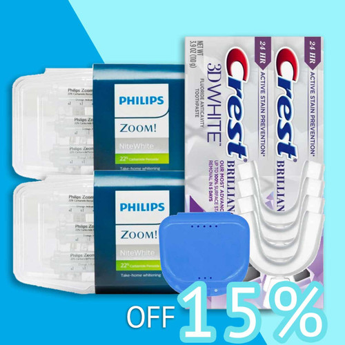 Philips Zoom Nite White 22% CP Teeth Whitening Gel Treatment With Mouthguard Set & Brilliance Toothpaste Bundle