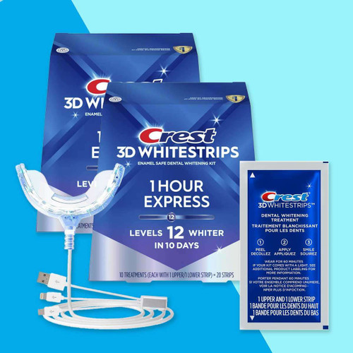 [DOPPELPACK] Crest 3D Whitestrips 1 Hour Express + LED – Schnellstes Weiß, Unverpackt