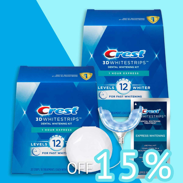 [TWIN PACK] Crest 3D Whitestrips 1 Hour Express Teeth Whitening Treatments With LED Light Bundle (Not In The Sealed Box)