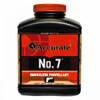 Accurate No. 7 is an intermediate burning, double-base, spherical powder suitable for a wide range of handgun calibers. No. 7 is an excellent choice for high performance semi-auto handguns such as the 357 Sig, 38 Super, and 40 S&W. No. 7 is also a cost effective solution in larger magnum handgun calibers. Made in the USA