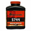 Accurate 5744 is an extremely fast burning, double-base, extruded powder. This unique powder can be used in a wide range of rifle calibers and magnum handguns. 5744 is characterized by excellent ignition and consistency over a very wide performance range. Low bulky density and superior ignition characteristics make 5744 an excellent choice for reduced loads in many rifle calibers and in large capacity black powder cartridges such as the 45-70 through 45-120 and 50-90 through 50-120. Made in Canada.