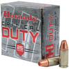 Designed to meet the needs of those who demand superior barrier penetration and prefer a full-size handgun for their personal protection. Critical Duty® is loaded with the tough Hornady® FlexLock® bullet that delivers "barrier blind" performance when shot through common urban barriers.

The FlexLock® bullet incorporates two revolutionary Hornady® features to deliver superior barrier penetration and consistent performance in FBI tactical handgun ammunition tests (FBI Protocol).

The patented Hornady® Flex Tip® design eliminates clogging and aids bullet expansion. A large mechanical jacket-to-core InterLock® band works to keep the bullet and core from separating for maximum weight retention, excellent expansion, consistent penetration and terminal performance through all FBI test barriers.

Bright nickel-plated cases simplify chamber checks in reduced light. Additionally, all Critical Duty® ammunition is loaded with low flash propellant to help preserve night vision in low-light firing.

Product Features
Barrier Blind Performance.

FlexLock® Bullet
Incorporates two revolutionary Hornady® features: the no-clog, patented Flex Tip® design and the heavy duty jacket-to-core InterLock® band.

Interlock® Band
Works to keep the bullet and core from separating for maximum weight retention and proven terminal performance through all FBI test barriers.

Core
Made of high-antimony lead making it extremely tough, delivering controlled expansion for unparalleled terminal performance consistency through all FBI test barriers. It's also more economical than similar bonded bullets.

Nickel-Plated Crimped Cases
Nickel plating resists corrosion and greatly enhances low-light chamber checks. The cannelured bullet with crimped case ensures no bullet setback during feeding.
 

MPN	90226
Cartridge	9mm Luger
Weight	135 gr
Bullet	FlexLock
Product Line	Critical Duty
Muzzle Velocity	1110 fps
Muzzle Energy	369 ft-lbs
Sectional Density	.153
Ballistic Coefficient	.195 (G1)