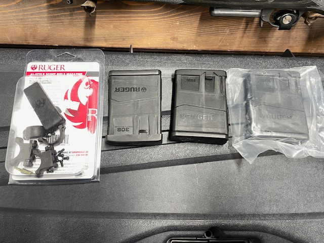 Used Ruger Scout 308 w/Vortex 2-7x32 Scout Scope, Double Rifle Hard Case, 3 x 10rnd Mags & 4 rnd Mag, Extra Ruger Scope Rings