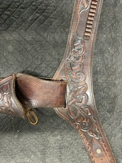 Used Western Dark Brown/Red Leather Ammo Belt/Holster for 22 cal Revolver