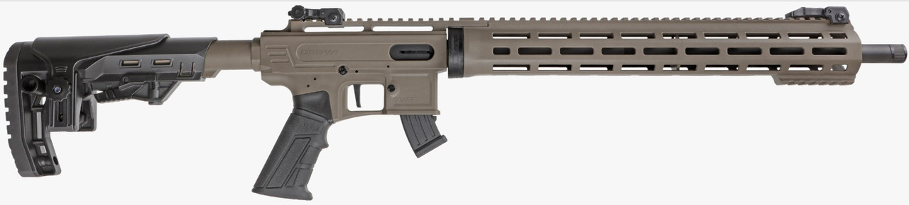 Derya TM22 Flash 22 LR 18″ Full M-Lok Semi-Auto Rifle FDE
Derya TM22 Flash 22 Long Rifle 18in Black Anodized/Black Polymer Semi Automatic Modern Sporting Rifle – 10+1 Rounds  – Experience “Fast and Faster” with the Derya TM22 FLASH 22LR Rifle—a lightweight, precision-driven firearm engineered for rapid handling and unmatched speed in every shot. Featuring an 18in rifled target barrel, this sleek powerhouse is perfect for shooters craving accuracy, versatility, and lightning-quick performance. At just 4.85 lbs (unloaded) and 34in overall, it boasts a semi-auto action for fast follow-ups, a positive thumb safety, and an adjustable stock with AR-type grip for a custom, ergonomic fit that keeps you ahead of the action.

The full top rail enables seamless optic mounting, paired with flip-up sights for instant readiness, while the M-LOK-equipped forend and Picatinny rail allow for swift accessory swaps, adapting effortlessly to any shooting scenario. Coated in durable black anodized finish with black polymer furniture, flip-up iron sights, and a 13-14.5in length of pull, it delivers comfort and reliability for all users, including a 10-round polymer magazine. Whether plinking, small-game hunting, or dominating range days, the TM22 FLASH is your stylish, enduring companion—built for generations, with aftermarket 15-round and 25-round magazines for even faster, extended sessions.

