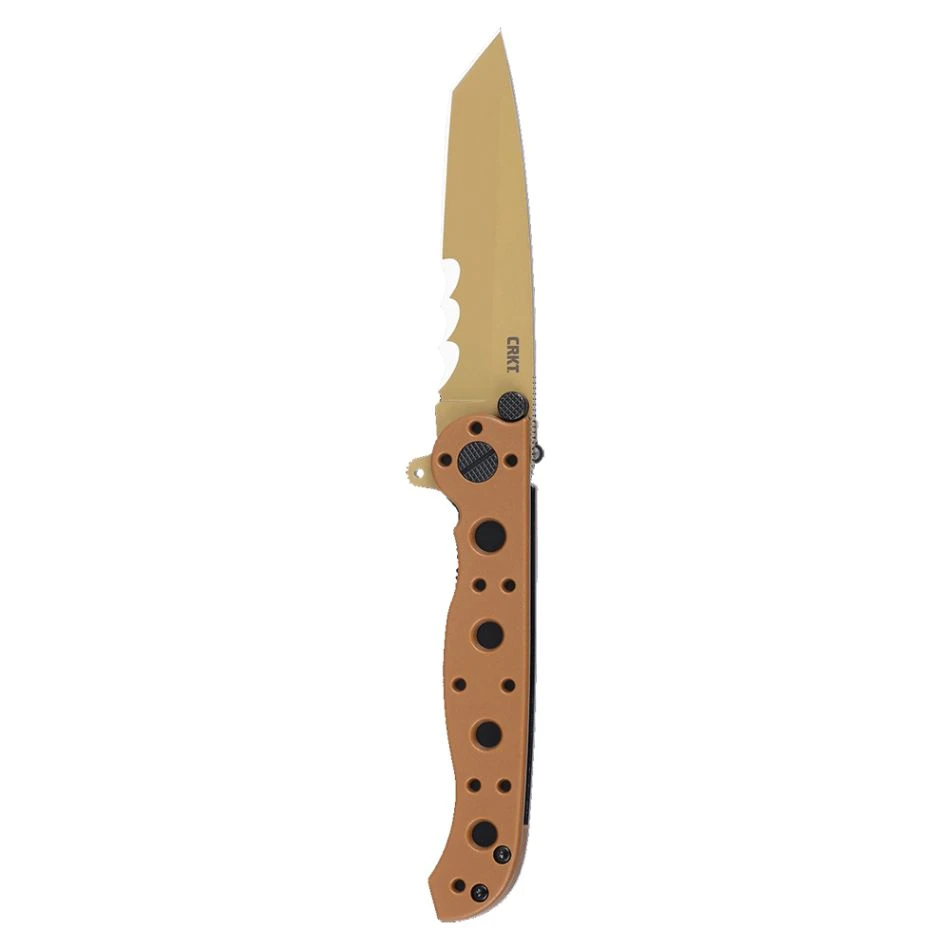 Admire it—then put it to work.

From the popular M16® knife series, the M16®-10DZ is an everyday carry knife designed to be used, just like the tactical version that inspired it. The tanto-style blade with Veff Serrations™ gives it extra bite, making effortless cuts through ropes and fibrous materials, while the automated liner safety offers an extra layer of lock security. The signature Carson Flipper and IKBS™ bearings ensure smooth opening and closing every time, making it intuitive in the hand. Now available in desert tan, this folding knife is ready for the line of duty—in whatever capacity you see fit.


Superior Performance: D2 blade steel for excellent edge retention
Extremely Sharp: Veff Serrations™ provide superior cutting power of rope and straps
Smooth Opening: IKBS™ ball bearing pivot deploys the blade smooth
Easy Closing: Liner lock can be easily closed with one hand
Safe And Secure: Automated liner safety provides extra layer of lock security
Strong and Lightweight: Glass-reinforced nylon handle is durable and lightweight
Blade Details

Blade Steel D2
Blade Edge Veff Serrations™
Blade Finish Titanium Nitride
Measurements

Blade Length 3.03" (76.91 mm)
Blade Thickness 0.10" (2.49 mm)
Overall Length 7.06" (179.40 mm)
Closed Length 4.01" (101.88 mm)
Weight 2.50 oz. (70.87 g)
Other

Handle Material Glass-Reinforced Nylon
Style Folding Knife with Liner Lock
Patent Number 7437822.