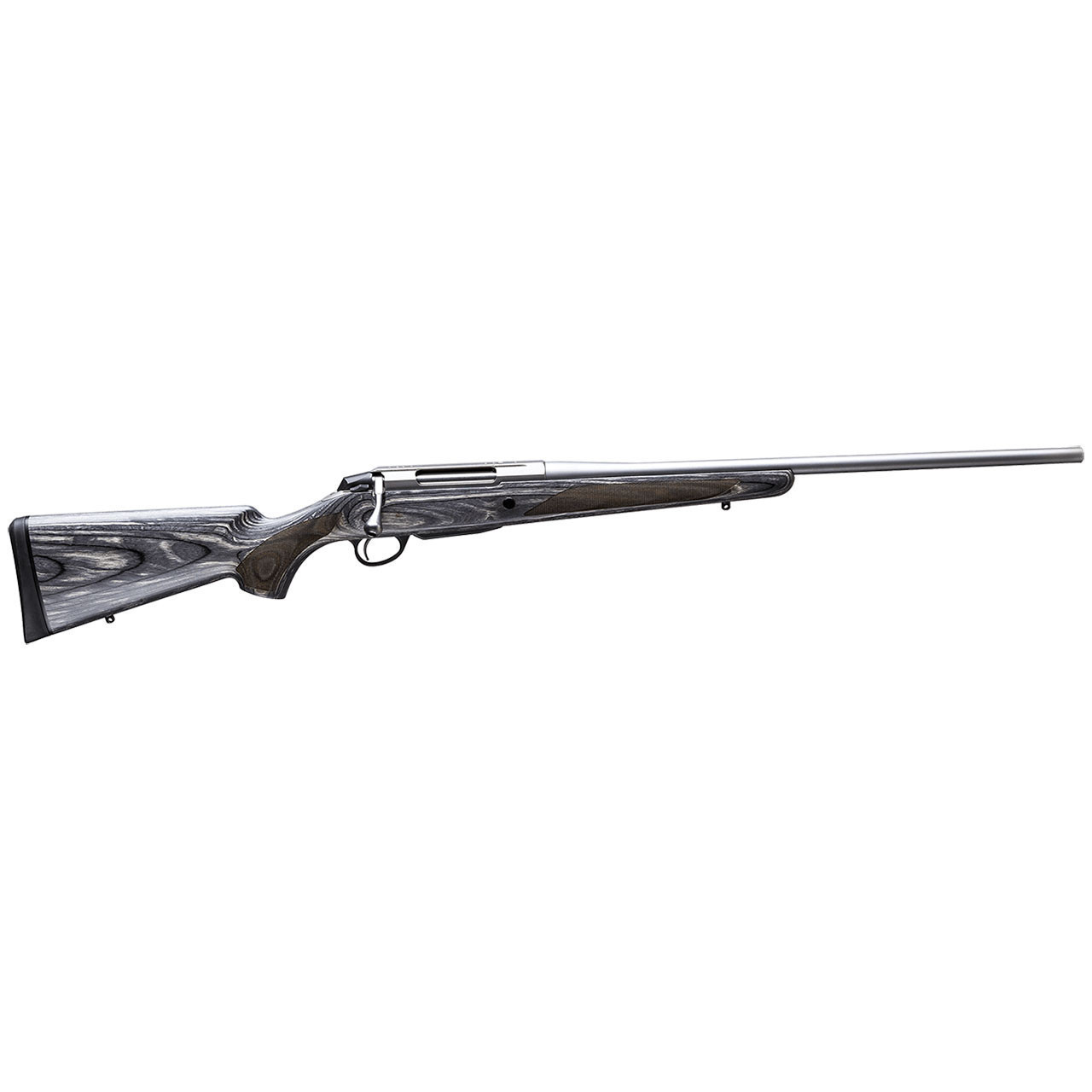 T3X LAMINATED STAINLESS - THE WEATHER CAN CHANGE IN MINUTES, BUT THE ACCURACY STAYS FOR YEARS
Laminated Stainless is like a piece of art from a weatherproof tool. This rifle definitely stands out from the crowd.


SHARP-LOOKING GREY STOCK FOR THE ADVENTUROUS HUNTER
The free-floating stainless steel cold-forged barrel and the stainless steel lock frame, bolt, and crank withstand very bad weather conditions. Laminate keeps its shape without warping and is easier to maintain than a classic wooden stock.

KEY BENEFITS
Classic design combined with modern rifle engineering
Laminated stock guarantees a great appearance
Extensive caliber selection from which to choose
Safe to shoot and handle with two-position safety
KEY FEATURES
CLASSIC DESIGN COMBINED WITH MODERN RIFLE ENGINEERING
Classic design never goes out of fashion. This durable rifle has a unique and modern look due to its matte-grey laminated hardwood stock. Checkerings guarantee a good grip meaning you can be more sure of the shot.

EXTENSIVE CALIBER SELECTION
Tikka T3x Laminated Stainless offers 17 caliber options and multiple barrel lenghts from 510mm to 620mm (20" - 24").

BIRCH LAMINATE STOCK GUARANTEES STIFFNESS AND RIGIDITY
Laminate birch stock will retain rigidity, which is ideal to maintain consistent bedding between the stock and the barrelled action. Also if you want to stand out from the crowd with a cheerful color scale.

LIGHTWEIGHT BARREL PROFILE
Lighter barrel makes the rifle easier to carry. Lighter barrels are easier to hold up for extended periods

COLD HAMMER FORGED BARREL
Cold hammer forging produces accurate and durable barrels. During cold hammer forging, Tikka barrels are hammered from all sides against the mandrel inside the barrel, transferring the mirror image of the rifling machined on the surface of the mandrel. Cold hammer forged barrel gives you out of the box accuracy without the need for breaking in the rifle.

THE ACTION IS DESIGNED FOR ACCURACY
Extremely rigid action made from hardened steel with a two-locking lug T3x bolt. The bolt features a spring-loaded plunger ejector and a removable bolt handle, with 70° opening angle leaving plenty of room for handling the bolt.

FEEL THE RIGHT MOMENT
In every shooting situation the rifle is always moving slightly, especially when pulling the trigger. This is why it is critical to have the rifle trigger manufactured according to very tight tolerances. Minimal rifle trigger lock time decreases the time between trigger engagement, trigger break and the impact of the firing pin on the primer. This results in excellent rifle trigger control and greater potential for accuracy.

READY FOR ACCESSORIES
Tikka is a safe choice, since it’s always possible to modify the rifle to fit a wide range of specific shooting situations.
 

MPN	TFTT2922A1600A3
Caliber	308 Win
Receiver Size	T3x
Handedness	Right
Weight	3.2 kg / 7.1 lbs
Total Length	1087 mm / 42.8 in
Barrel Length	570 mm / 22.4 in
Rate of Twist	1:10"
Magazine Capacity	3 + 1
Stock Material	Laminate
Stock Finish	Oiled Grey
Material	Stainless Steel
Trigger	Single Stage Trigger