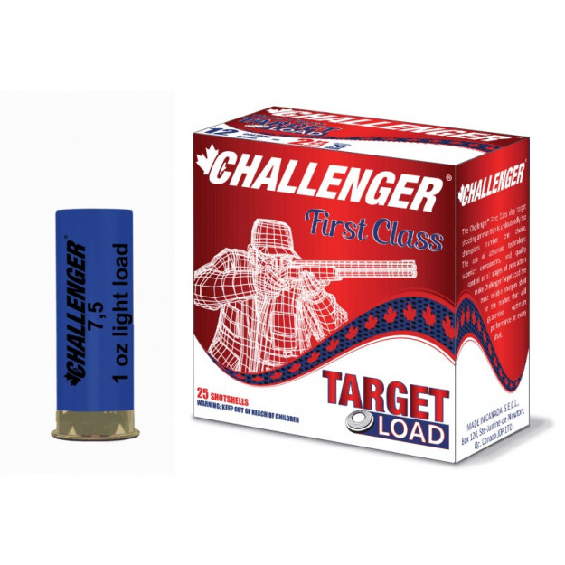 Description
Challenger target loads provide exceptional value, reliability and consistency for any shooting sport. Made in Canada!

Challenger reputation for making the most well-known shotshells in Canada goes all the way back to 1983. Thats when Elie Zarif started building shotshells because clay-shooter and hunters couldn’t get ammunition at the right price.

Specifications: :

Caliber: 12 Gauge
Payload Weight: 1oz.
Bullet Style: # 8 Shot
Muzzle Velocity: 1200 fps
Item #  : 40008- 25o rounds