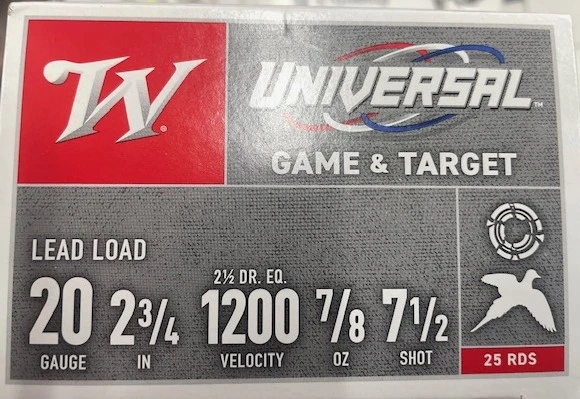 Description
Winchester Universal Game & Target shotshells provide a practical load for recreational target shooting and upland use.

Gauge: 20
Shell length: 2-3/4 in
Payload: 7/8 oz lead shot
Shot size: #7.5
Muzzle velocity: 1200 fps
