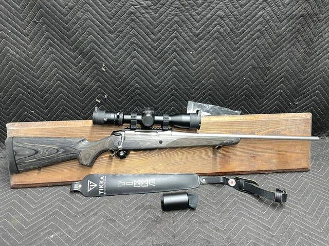 Used Tikka T3X Stainless Laminate 243 22.5" w/Vortex Venom 3-15x44, Flip Caps & Branded Leather Sling *LIKE NEW*
