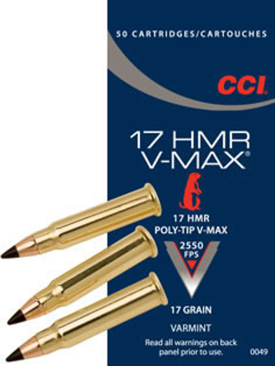 FEATURES & BENEFITS

17 grain V-MAX polymer-tipped bullet
Sub-MOA accuracy
2550 ft/sec velocity
Reusable 50-count plastic box that protects and dispenses five
cartridges at one time