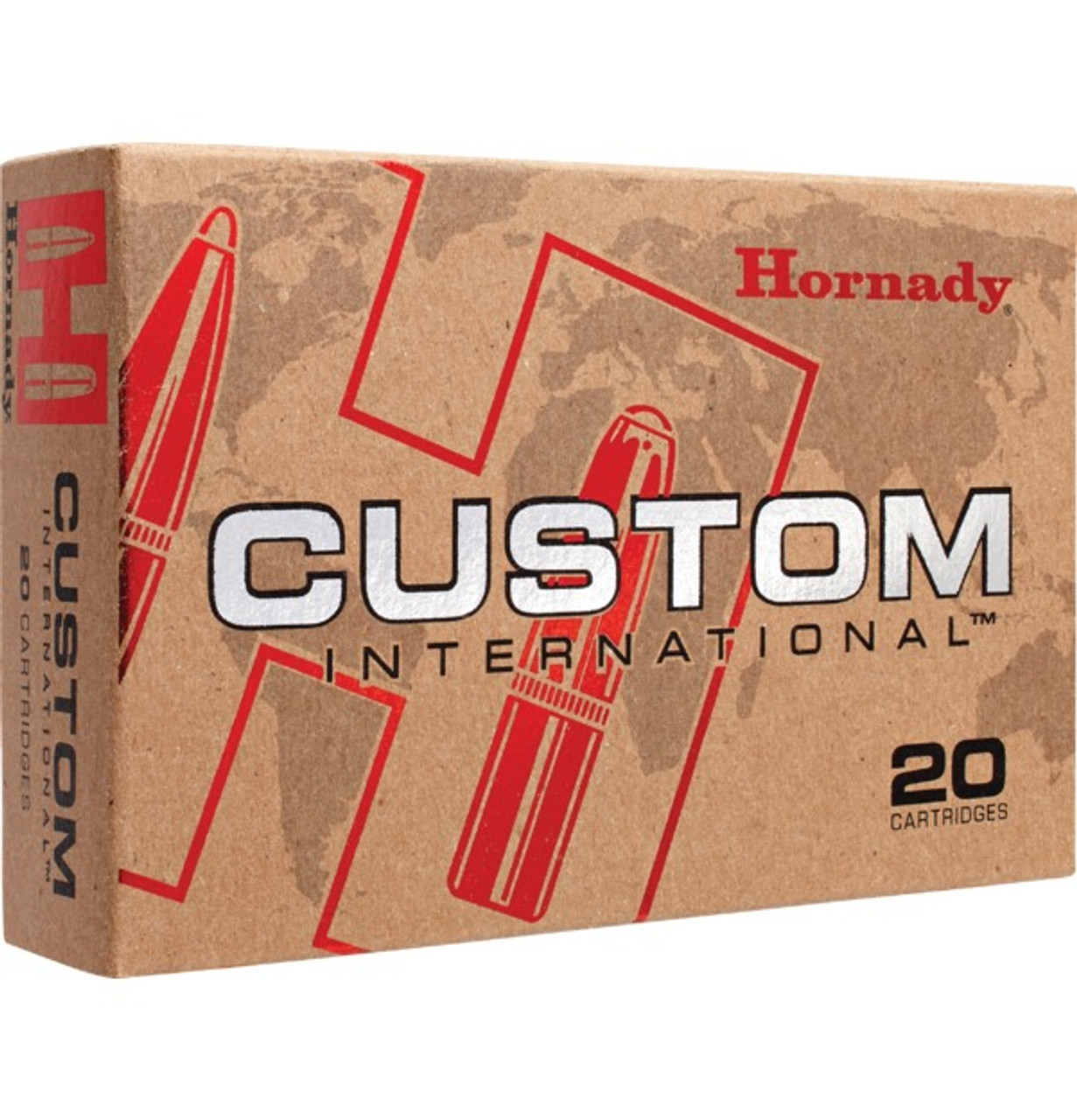 Cut Away
Product Features
Make your hunting experience a tradition you can count on, with Custom International™ ammunition!
HORNADY® BULLETS
Available in a wide variety of hunting calibers, Custom International™ ammunition is loaded with InterLock®, GMX®, or ETX® bullets, providing an all-around line of hunting ammunition for your preferred shooting experience.

EXPANSION AND PENETRATION
An industry leader and customer favorite, Custom International™ ammunition balances expansion and penetration and is well-suited to medium and large sized game.

BALLISTIC EFFICIENCY
Most Custom International™ loads feature bullets with a secant ogive design. This pioneering profile, developed by Hornady,® creates the optimum blend of ballistic efficiency and bearing surface for flatter shooting and less drag.

TEST BARREL (24cm)
MUZZLE
50 METERS
100 METERS
150 METERS
200 METERS
250 METERS
300 METERS
VELOCITY
(M/SEC)
ENERGY
(JOULES)
TRAJECTORY
(CM)
792
3663
-5
758
3353
-0.4
725
3062
0
692
2791
-4.3
660
2539
-13.7
628
2304
-28.8
598
2085
-50.1
