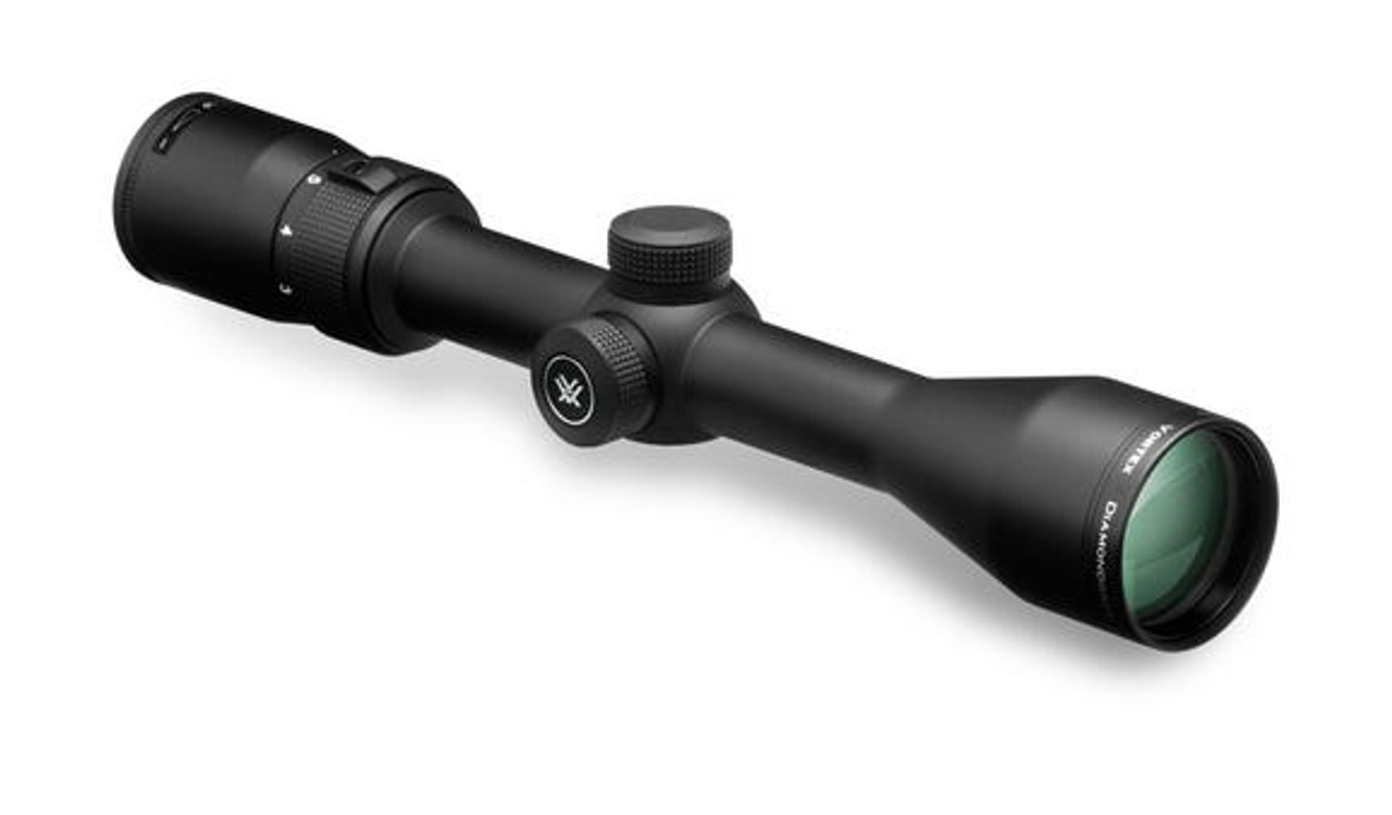 VORTEX DIAMONDBACK 3-9X40 RIFLESCOPE BDC
VT-DBK-01-BDC
Diamondback riflescopes are loaded with features. First, the solid one-piece aircraft-grade aluminum alloy construction makes the Diamondback riflescope virtually indestructible and highly resistant to magnum recoil. Argon purging puts waterproof and fogproof performance on the agenda, and advanced fully multi-coated optics raise an eyebrow when crystal clear, tack-sharp images appear in the crosshairs. Look for all this and more in a riflescope you'd expect to cost quite a bit more, but doesn't.  

SKU	VT-DBK-01-BDC
Magnification	3 – 9
Objective Lens Diameter	40 mm
Eye Relief	3.3 inches
Field of View	44.6–14.8 feet/100 yards
Tube Size	1 inch
Turret Style	Capped
Adjustment Graduation	1/4 MOA
Travel per Rotation	15 MOA
Max Elevation Adjustment	70 MOA
Max Windage Adjustment	70 MOA
Parallax Setting	100 yards
Length	11.61 inches
Weight	14.4 ounces
Riflescope Manual (.pdf)	Download PDF
Reticle Manual 2 (.pdf)	Download PDF
Included in the Box
Removable lens covers
Lens cloth

 
VIP Unconditional Lifetime Warranty
Diamondback Dimensions
Lengths
L1	L2	L3	L4	L5	L6
11.61	2.0	2.1	5.4	3.07	3.1
Heights
H1	H2
1.89	1.69
Dimensions measured in inches.

OPTICAL FEATURES
Fully Multi-Coated	Increases light transmission with multiple anti-reflective coatings on all air-to-glass surfaces.
Second Focal Plane Reticle	Scale of reticle maintains the same ideally-sized appearance. Listed reticle subtensions used for estimating range, holdover and wind drift correction are accurate at the highest magnification.
CONSTRUCTION FEATURES
Tube Size	1-inch diameter.
Single-Piece Tube	Maximizes alignment for improved accuracy and optimum visual performance, as well as ensures strength and waterproofness.
Aircraft-Grade Aluminum	Constructed from a solid block of aircraft-grade aluminum for strength and rigidity.
Waterproof	O-ring seals prevent moisture, dust and debris from penetrating the riflescope for reliable performance in all environments.
Fogproof	Argon gas purging prevents internal fogging over a wide range of temperatures.
Shockproof	Rugged construction withstands recoil and impact.
Hard Anodized Finish	Highly durable low-glare matte finish helps camouflage the shooter's position.
Precision-Glide Erector System	Uses premium components in the zoom lens mechanism to ensure smooth magnification changes under the harshest conditions.
Capped Reset Turrets	Allow re-indexing of the turret to zero after sighting in the riflescope. Caps provide external protection for turret.
INTERNAL MECHANISM DESIGN FEATURES
Precision-Glide Erector System	Uses premium components in the zoom lens mechanism to ensure smooth magnification changes under the harshest conditions.
CONVENIENCE FEATURES
Fast Focus Eyepiece	Allows quick and easy reticle focusing.