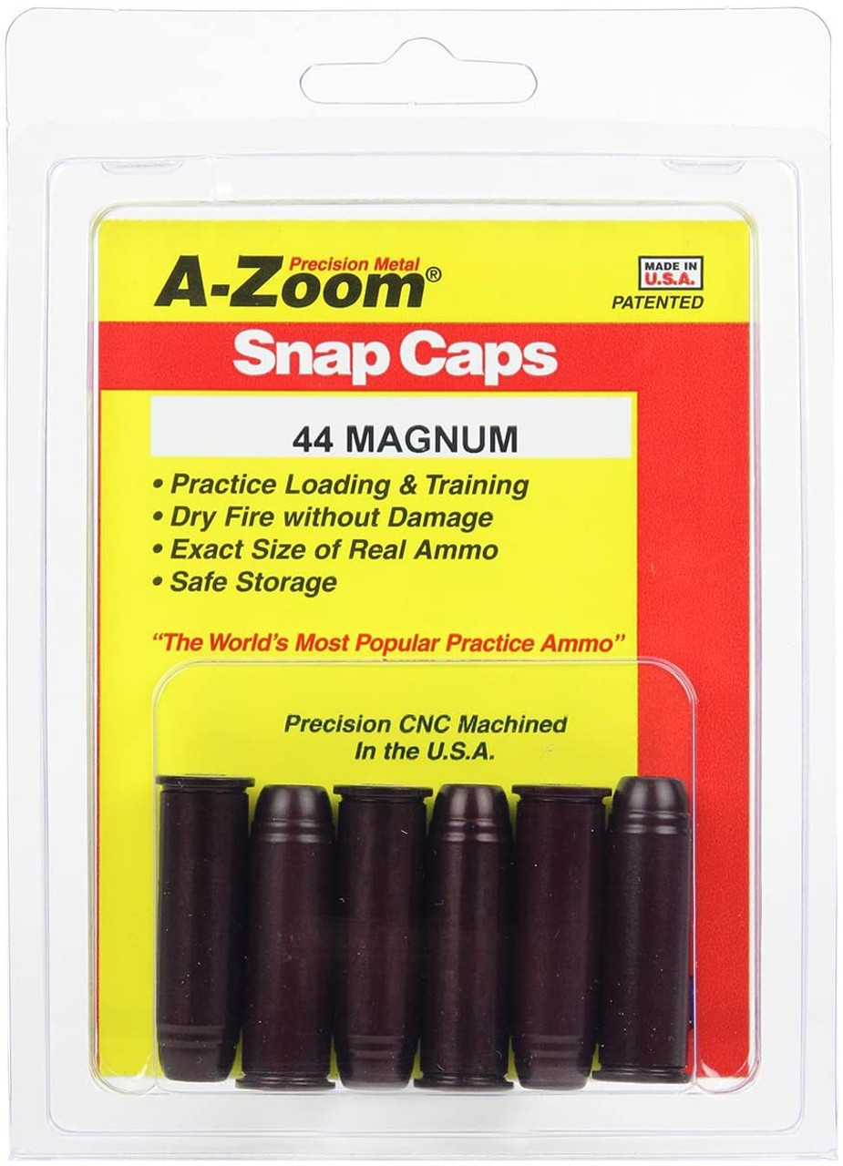 DESCRIPTION
A-Zoom 44 Magnum Metal Snap Caps (6 Pack)
by A-Zoom

A great choice for safe function testing, magazine changing, drills and dry firing practice. A-Zoom pistol snap caps are not only perfect for cycling, but also for teaching safe handling.