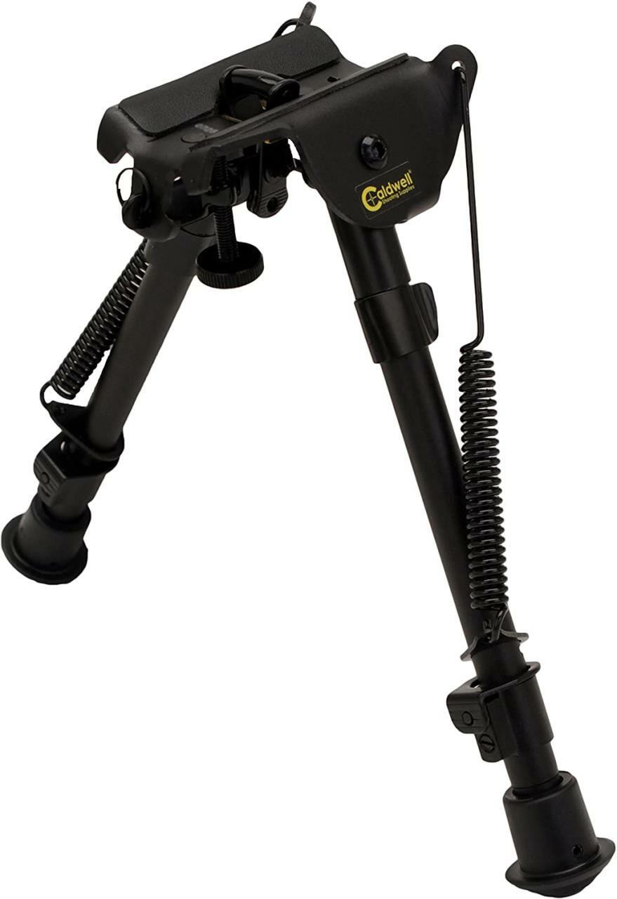 Aluminum design adds minimal weight and deploys quickly, with legs that instantly spring out to the shooting position with the touch of a button. Legs are notched for easy indexing to a specific height. Connection point for sling attachment and multi section legs that collapses forward allowing for convenient carry of the firearm. Soft rubber feet provide enhanced stability while the padded bipod base protects the firearm's forend. Clamshell packaging.