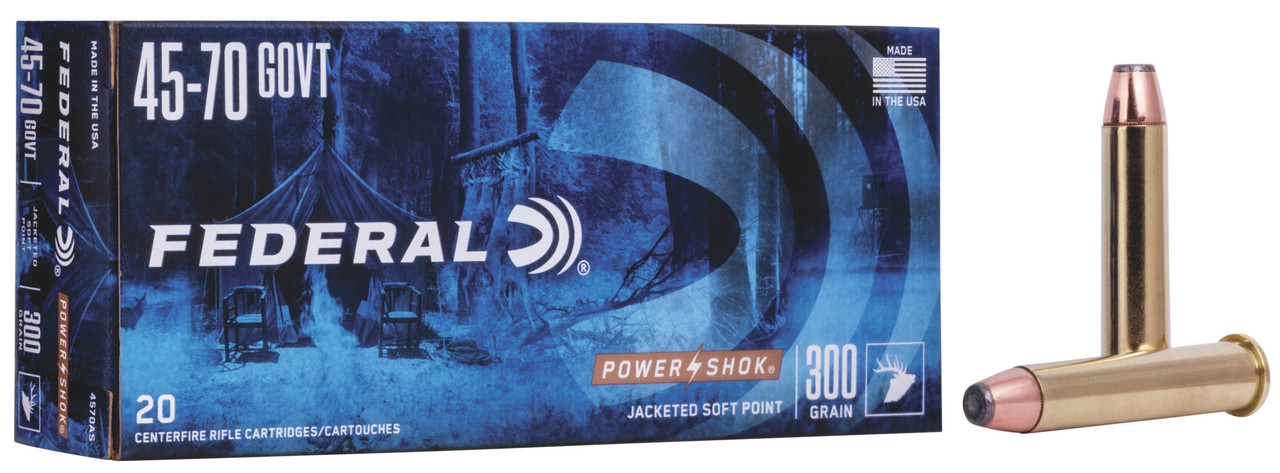 Federal 45-70 Govt 300 GR SP POWER-SHOK 20 RDS
FEDERAL AMMUNITION

POWER SHOK

CALIBER: 45-70 GOVERNMENT

BULLET WEIGHT: 300 GRAIN

BULLET STYLE: SOFT POINT

CASING: BRASS

QUANTITY: 20 ROUNDS PER BOX

MUZZLE VELOCITY: 1850 FPS
