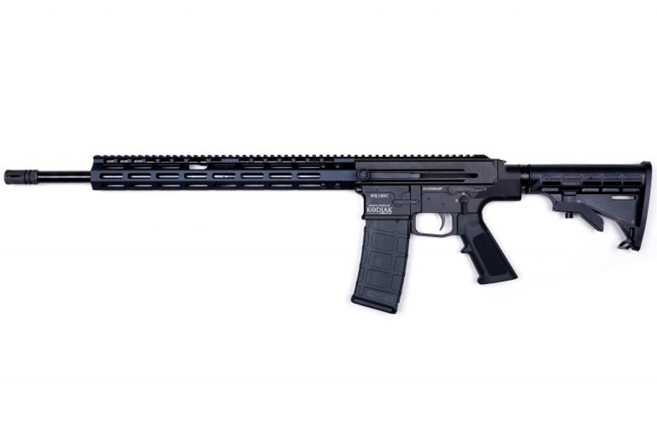 The WK180-C Gen 2 is designed and manufactured in Canada to provide an affordable, reliable, lightweight rifle for recreational shooting. The upper receiver is finished with a 1913 rail to allow the fitting of optics or iron sights, sights not included. Standard AR-15 type magazines are used. The free float M-LOK handguard allows for the attachment of your favourite accessories.

The Kodiak Defense WK180C Gen 2 features:

A more narrow / slim lower receiver body
Non-reciprocating charging handle
External bolt catch
AR-15 cross-pins
Safety selectors are no longer proprietary
Specifications:

Caliber: 5.56 NATO/ 223 Rem
Capacity: 5
Magazine Type: AR-15
Action: Semi-Automatic
Gas System: Mid-Length
Gas Block Diameter: 0.750"
Barrel: 18.7" (Threaded 1/2"-28)
Barrel Twist: 1:8
Receiver Material: 6061 Aluminum
Handguard Material: 6061 Aluminum 
Handguard Accessories: M-LOK, Picatinny
Trigger Weight: 5.5 - 7.5 lbs.
Overall Length: 36.7"
Weight: 7.25 lbs.