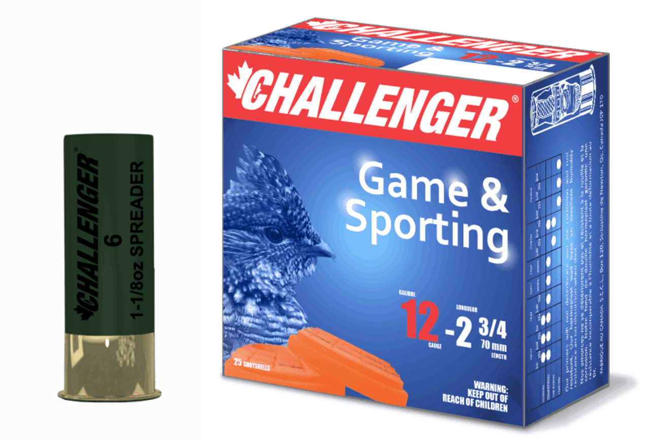 THE CHALLENGER® 12 GA GAME & SPORTING LOAD A MUST HAVE FOR EVERY SMALL GAME ENTHUSIAST.

PRODUCT DETAILS:

12 GA Game & Sporting 1-1/8 oz, 2-3/4 inch -1275 fps, box of 25 shot 