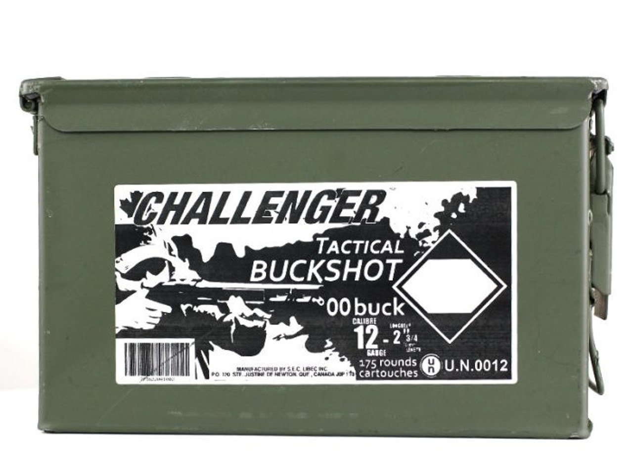 Challenger Magnum 00 Buck

Challenger 12 Gauge 00 Buck is perfect for heavy volume shooting - packed with 9 lead pellets in a convenient to carry and reusable metal ammo can. 

Specifications:

Rounds Per Can: 175 Rounds (7 boxes of 25 rounds)
Shot Type: Magnum Buckshot
Shot Size: 00 (9 pellets)
Length: 2-3/4"
Velocity: 1,350 fps
