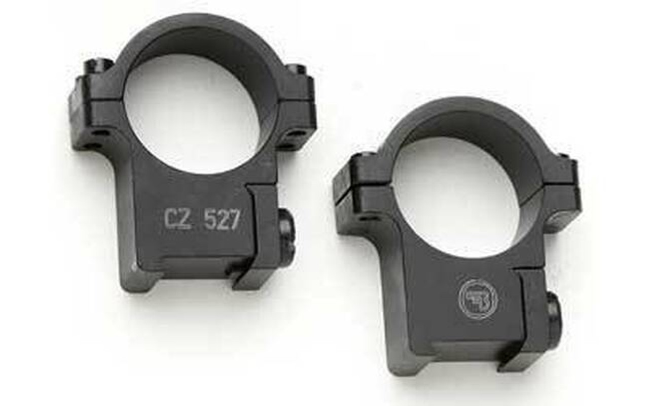 Description
CZ 527 STEEL 30mm SCOPE MOUNTS, INTEGRATED BASE & RINGS
Steel CZ manufactured rings for your precision CZ 527 rifle.  The integrated base & ring ensures your scope sits as secure and stable as possible, with no compromise.  Easy to install, and ready to last a lifetime.

Rings: 30mm Steel, matte black
Base: Integrated 1 piece ring & base