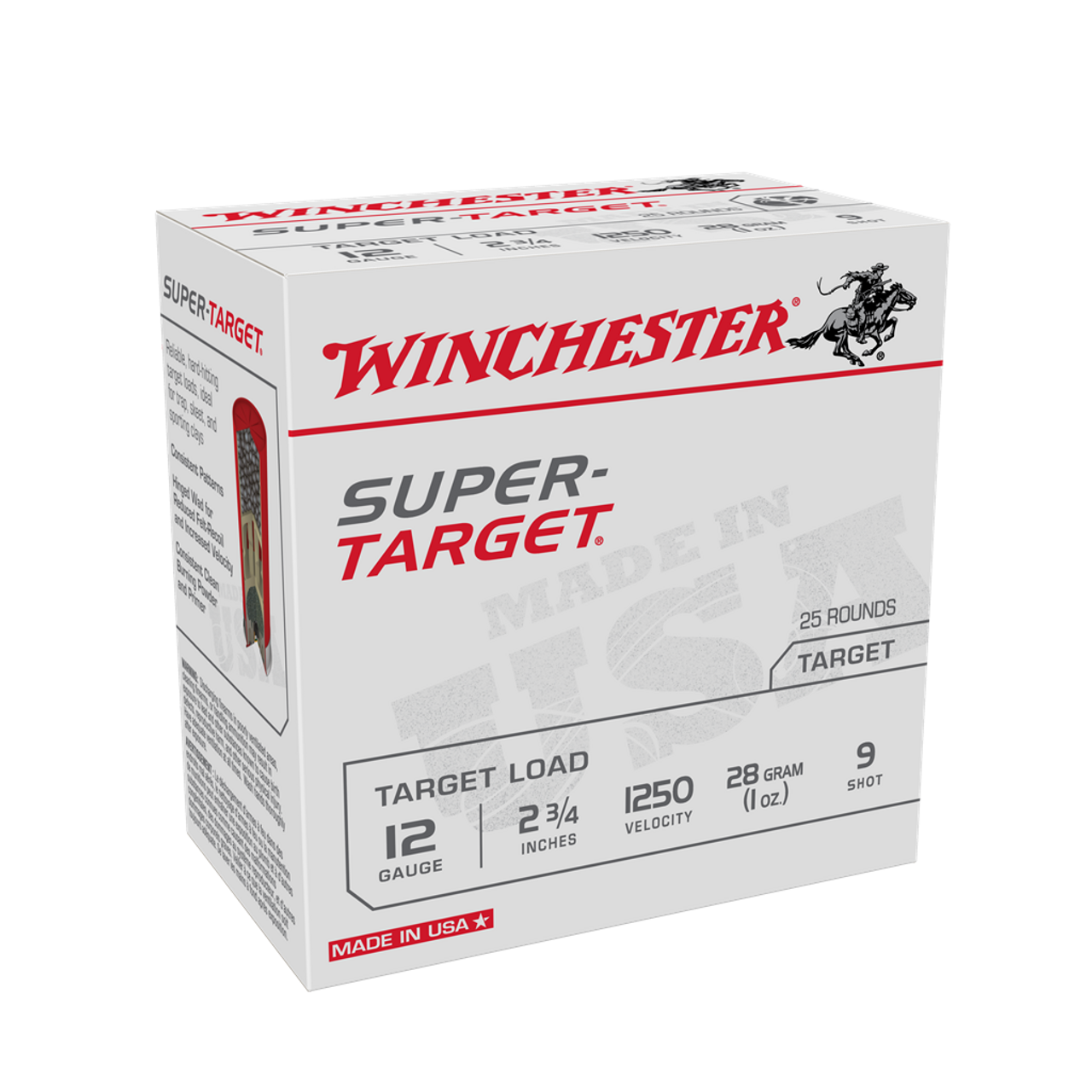Backed by generations of legendary excellence, Winchester "USA White Box" stands for consistent performance and outstanding value, offering high-quality ammunition to suit a wide range of hunter's and shooter's needs.

Hinged Wad for Reduced Felt-Recoil and Increased Velocity
 
Consistent Clean Burning Powder and Primer
 
Consistent Patterns
 
Reliable, hard-hitting target loads, ideal for trap, skeet, and sporting clays
12 Gauge, 2.75" Features
