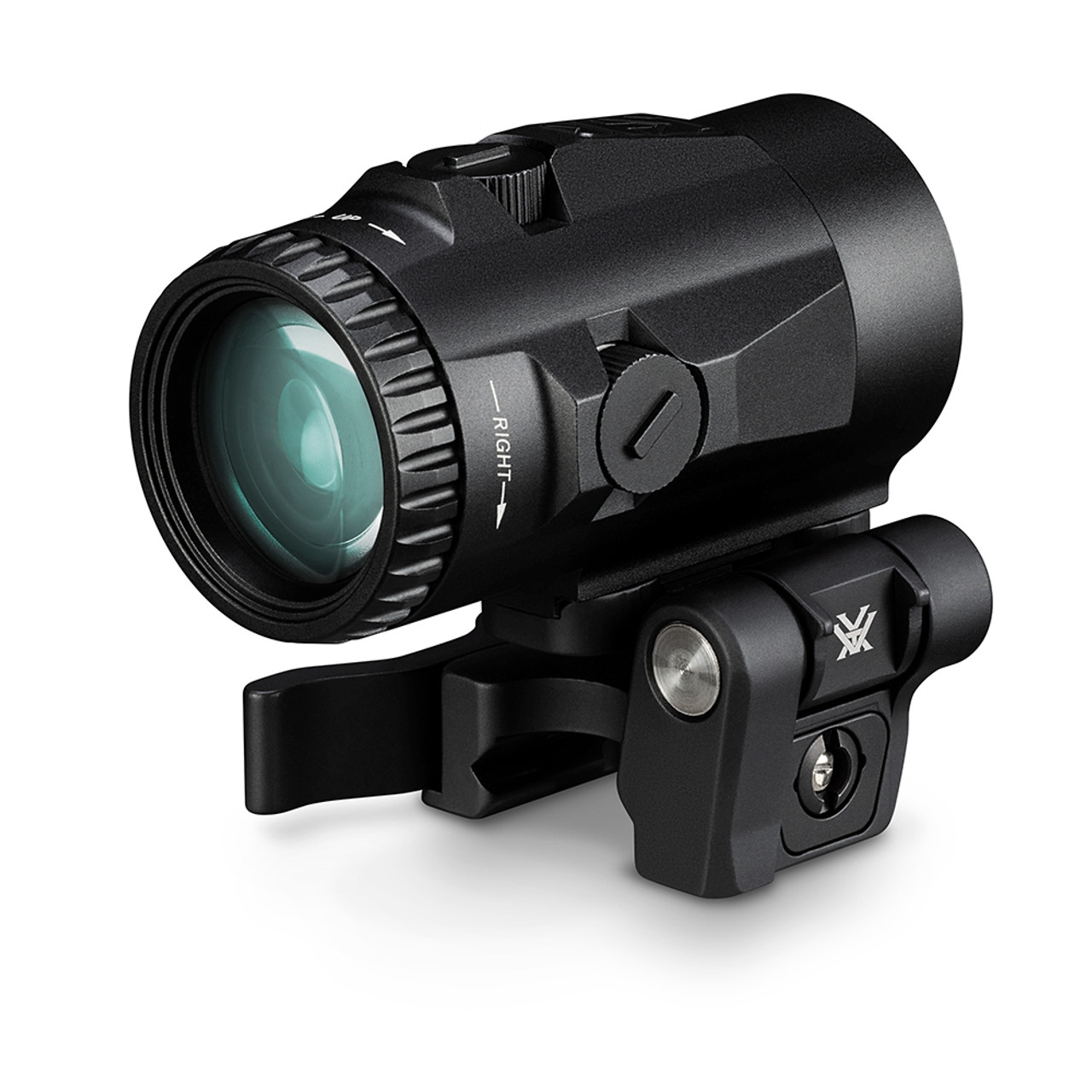 Next level 3x magnification versatility when you need it for your red dot or holographic sight in an ultra compact, lightweight, and optically crisp package. Integrated quick-release mount allows fast attach/detach from your rail and a patented camlock design quickly engages/disengages magnifier with direct pressure. Adjustable flip mount allows for right or left-handed use.

The Micro3X magnifier will work with any of our red dots but may magnify any existing parallax. The Micro3X will not work with prism scopes.

SKU	VT-V3XM
Magnification	3x
Objective Lens Diameter	22 mm
Eye Relief	2.64 inches
Linear Field of View	38.2 feet @ 100 yds
Angular Field of View	7.28 inches @ 100 yds
Length	2.9 inches
Weight	6.9 oz

Included in the Box
Rubber lens cover
Lens cloth
3mm Hex Tool
Lower 1/3 co-witness shim

 
VIP Unconditional Lifetime Warranty
OPTICAL FEATURES
Fully Multi-Coated	Increase light transmission with multiple anti-reflective coatings on all air-to-glass surfaces.
CONSTRUCTION FEATURES
Shockproof	Rugged construction withstands recoil and impact.
Waterproof	O-ring seals prevent moisture, dust and debris from penetrating for reliable performance in all environments..
Fogproof	Nitrogen gas purging prevents internal fogging over a wide range of temperatures.
Flip-Up Mechanism	Quick flip up/down mechanism can be oriented to flip-up to the left or right.
Nitrogen Gas Purged	Gas purged and o-ring sealed for fogproof and waterproof performance in all conditions.
