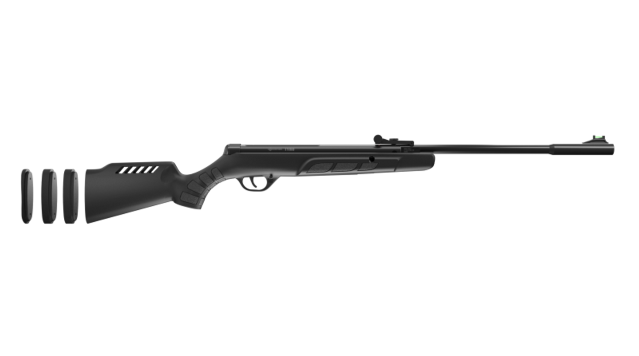 The Crosman Tyro Grow with Me Youth Break Barrel Air Rifle is a perfect way to get youth interested in shooting sports. This air rifle is relatively easy to cock, only requiring 22lbs of force. Outfitted with spacers allowing for a change in length of pull, corrosion-resistant, overmolded rifled steel barrel, ambidextrous, all-weather stock, and adjustable rear sight and fiber optic front sight.

.177 caliber, break barrel air rifle
All-weather, ambidextrous, synthetic stock, perfectly sized for a younger or smaller shooter
Minimal cocking force with spaces to allow for change in length of pull
Adjustable rear sight and fiber optic front sight