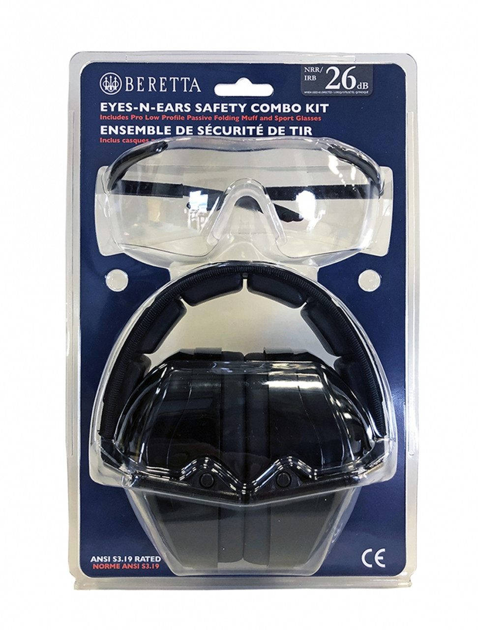 The Beretta® Eyes-N-Ears Safety Combo Kit includes one pair of clear safety glasses and one pair of Beretta low-profile passive muffs.
