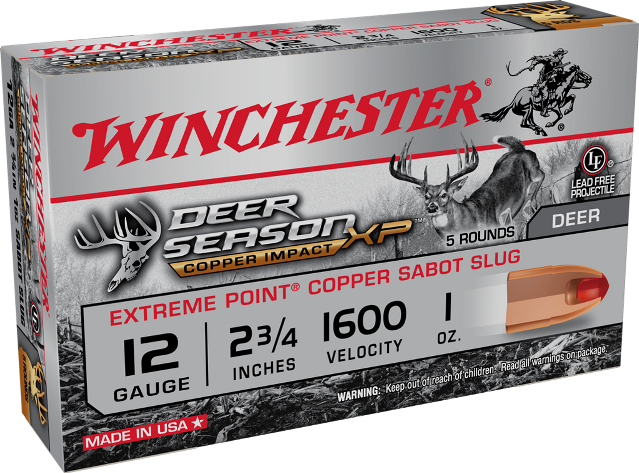 Deer Season XP Copper Impact ammunition combines our extensive experience into a product engineered specifically for deer hunters. The Copper Extreme Point bullet is a solid copper expanding projectile with an oversized impact diameter. A bigger impact diameter means more impact trauma, better energy transfer, and larger diameter wound cavities for faster knockdown.