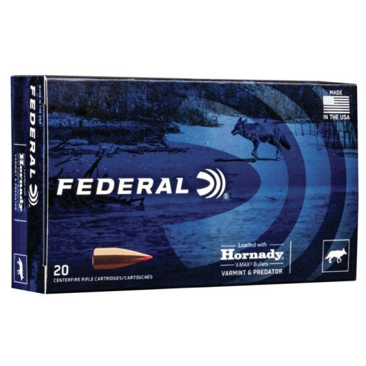 Federal Varmint & Predator Built With a Hornady V-Max ProjectileFederal Varmint & Predator is a line that was developed specifically to give the varmint hunter a distinct advantage over prairie dogs and coyotes. This particular line of Federal Premium ammunition uses top quality projectiles which are designed to deliver explosive expansion and accuracy on the small furry creatures. This load is created using high quality Federal brass cases, primers and powders which compliment the projectile type for incredible performance at an amazing price. Pick up a box or two of Federal Varmint & Predator today.

Federal Varmint & Predator Ammunition Specifications and Features:

Federal Premium V65CRDVM95
6.5 Creedmoor
95 Grain Hornady V-Max Projectile
Copper Jacket
Polymer Tip
Lead Core
Brass Cased
Boxer Primed
Reloadable
Non Corrosive
Ballistic Coefficient .365
Bullet Provides Explosive Performance On Impact
Consistent Accuracy
Reliable Federal Brass and Primer
Priced for High Volume Shooter
Muzzle Velocity: 3300 fps
Muzzle Energy: 2297 ft/lbs
Uses: Hunting, Target Shooting, and Plinking