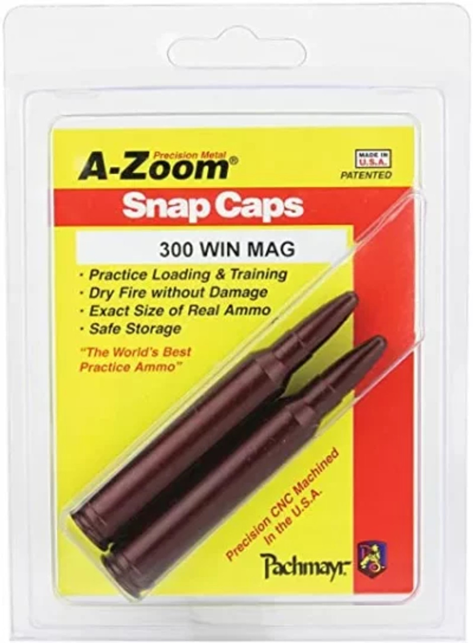 A-Zoom 300 Win Mag Snap Caps – 2Pk

Every A-Zoom snap cap is CNC machined from a solid billet of aluminum to precise cartridge dimensions, then hard anodized for ultra-smooth functioning and extended life span. Each snap cap cartridge utilizes a “Dead Cap” where the primer would be that is designed to withstand thousands of dry fires. A-Zoom snap caps are more durable than its plastic counterparts and built to spec so that they function through your gun just like real ammunition.

Take your training to the next level by being able to dry fire your firearm without damaging your firing pin. Familiarize yourself or new shooters with your firearms before a round ever gets fired. This is a great teaching tool to introduce a first time shooter to the sport and get them comfortable with the handling and safety aspects before ever putting a live firearm in their hands.

Item Number: 12237