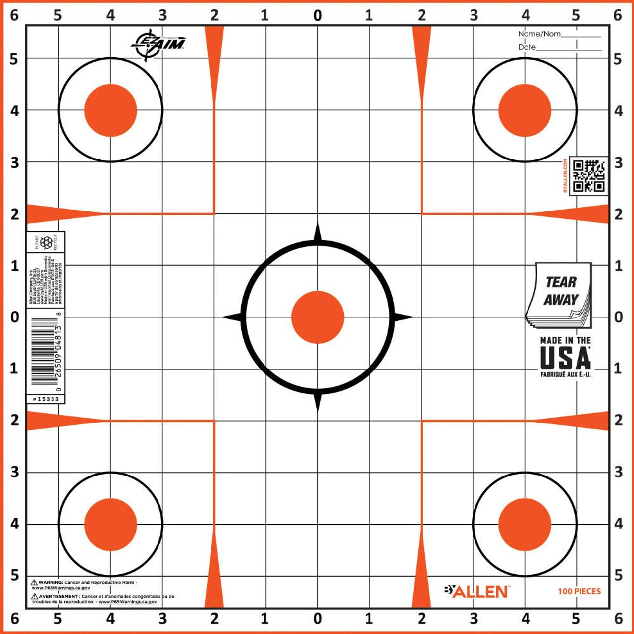The EZ Aim® Sight Grid Target is a great all purpose target. The bound design is easy to handle and keeps targets looking great. It has five aiming points on a one-inch grid background. The grid background makes sight or scope adjusting easier. The target is 12 x 12 inches. Two color print, Aiming points are one inch, bright orange color. Black gridlines and details. 100 targets per pack

Product Features
Grid background make scope adjusting easier
Five aiming points
Orange and Black Print
Aiming points are 1 inch diameter
One Inch grid pattern
100 Targets per pack