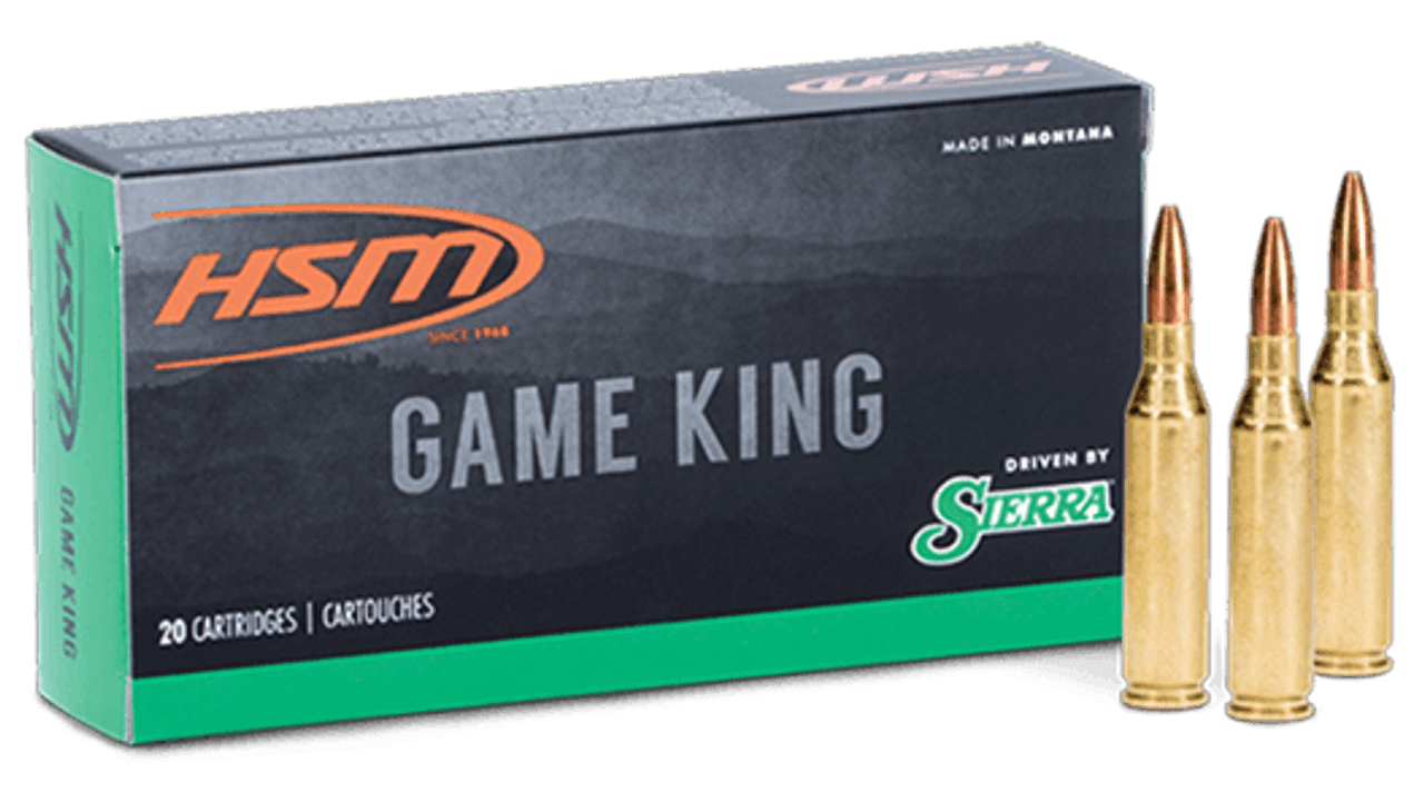 Game King
Sierra “Game King” bullets have earned superlative accolades for years and years. Now HSM has developed an entire lineup of fine hunting ammunition featuring the time-honored Sierra GameKing/Pro-Hunter bullets. Each caliber's individual components have been precisely matched to each GameKing/Pro-Hunter bullet to maximize their potential for accuracy and performance. So precisely matched that you may think HSM Game Kings are handloads rather than coming out of a factory box. Whatever your quarry, HSM has a Game King cartridge for you.