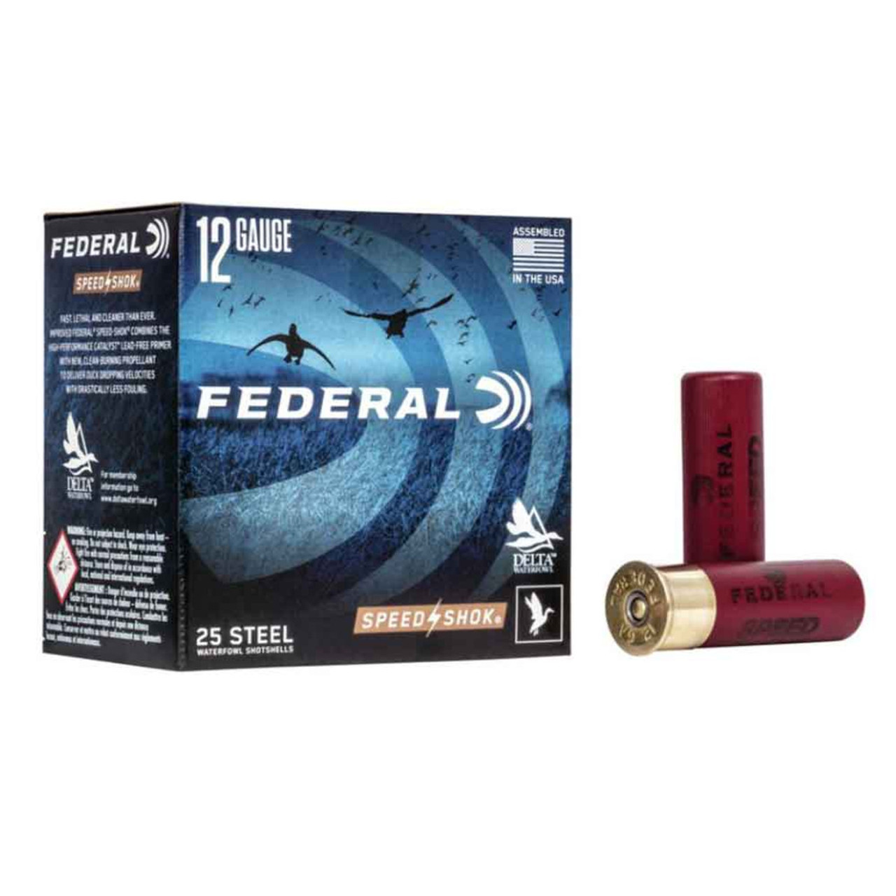 FEDERAL CARTRIDGE CO Waterfowl
Federal WF1334 Speed-Shok Waterfowl 12 ga 3.5 in 1.4 oz 4 Shot 

Built for performance at a value price and featuring uniformly round pellets for tighter shot patterns. Speed-Shok also features high-a density plastic wad with a gas-sealing flange for efficiency. Plus, their high output primers ensure consistent ballistics and solid dependability even in cold and wet conditions.

SPECIFICATIONS:
Mfg Item Num: WF1334
Category: SHOTSHELL STEEL LOADS
Gauge :12 Gauge
Type :Steel
Length :3.5 in
Ounces :1-3/8 oz
Shot Size :4
Muzzle Velocity :1550 fps
Rounds Per Box :25 Rounds Per Box
Application :Hunting