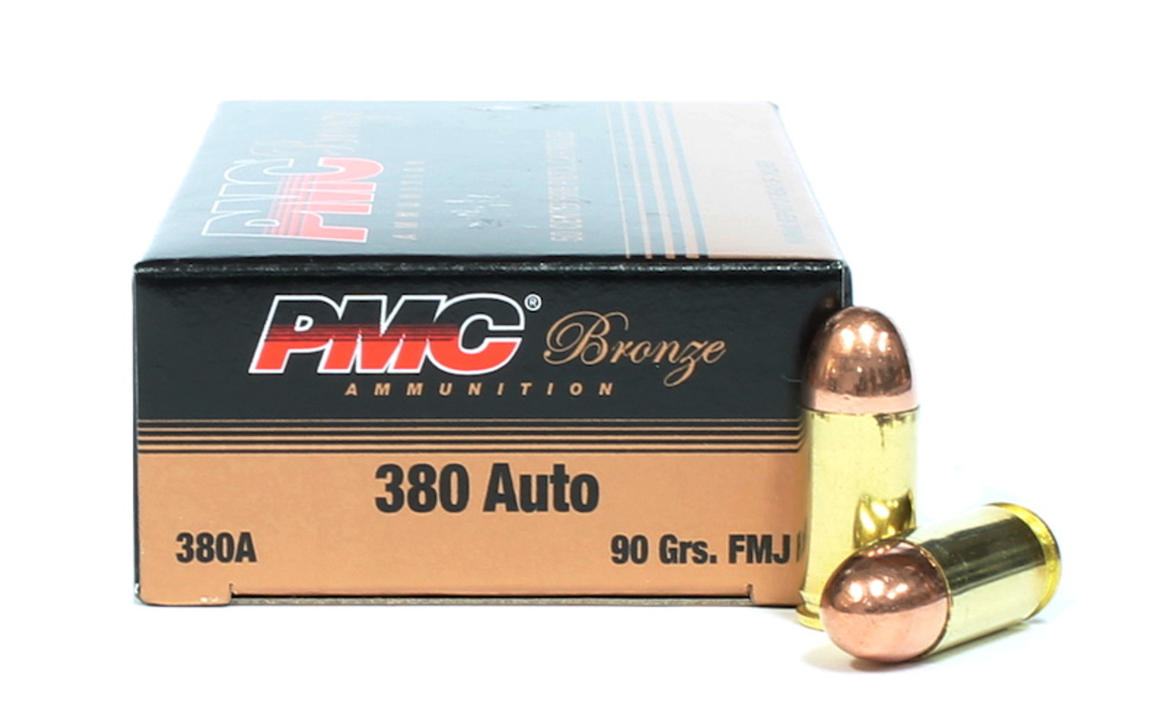 Model Number: PMC380A
UPC: 741569070065
Bullet Weight: 90 Grain
Bullet Style: FMJ
Muzzle Velocity: 961 fps
Muzzle Energy: 185 ft.lbs.
PMC Bronze .380 ACP 90gr. FMJ Description:
PMC Bronze bridges a gap for target shooters or hunters who get genuine pleasure from challenging themselves, shot after shot, to become better marksman. Made of high quality ingredients, PMC Bronze is clean burning, brass cased, full metal jacket ammunition.