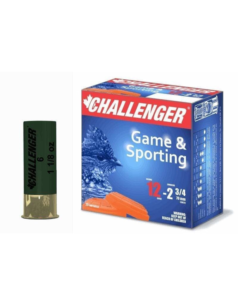 Challenger 12 GA Game & Sporting

Challenger Started out of Saint Justine de Newton in 1983 when Elie Zarifé started building shotshells. He was motivated to build shotgun ammo because clay-shooter and hunters couldn't get ammunition at the right price.

To this day Challenger has provided millions of locally made shotgun shells to Canadians across the country! They are top suppliers of 12 gauge shotgun ammo across Canada.

Specifications

Velocity: 1275 FPS
Shot: 1-1/8 oz #6
25 per box