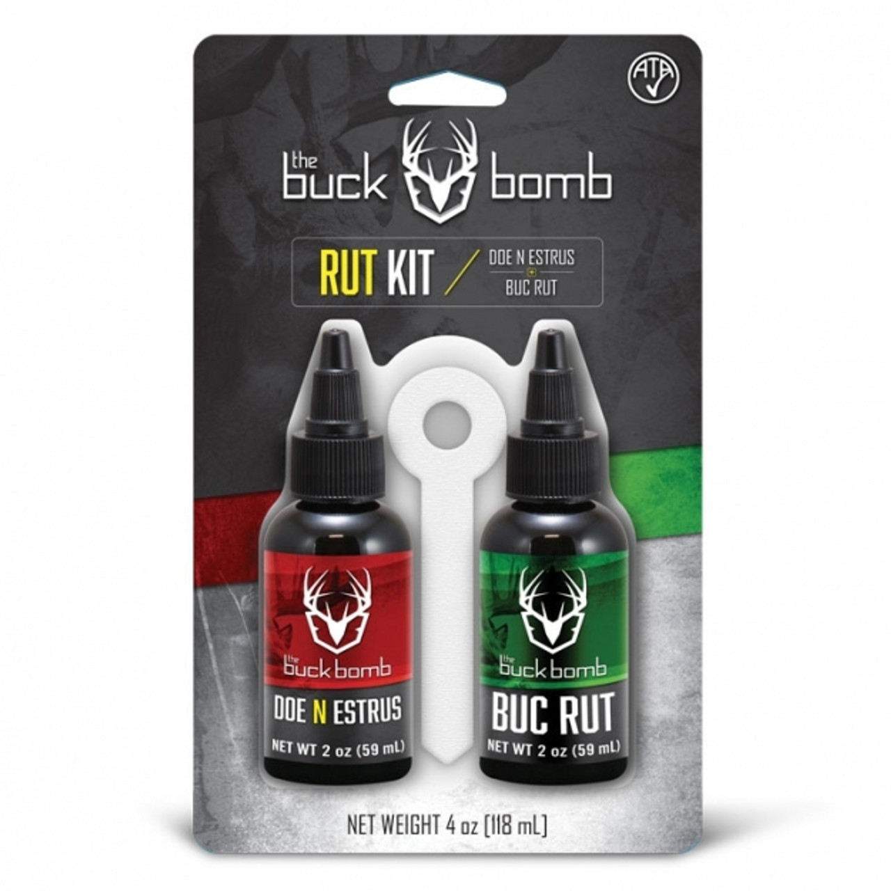 The Buck Bomb Rut Kit includes both the 2oz Doe ‘N Estrus as well as the 2oz BucRut scent, a classic and effective combination for use during the rut. Doe ‘N Estrus is urine drawn from an estrus whitetail doe, while BucRut is urine collected from a whitetail buck at least 3.5 years of age.

Use with the included 4 spike wicks near your treestand, in front of trail cameras and/or over mock scrapes to attract bucks and force them to claim their area.

Features:

2oz Doe ‘N Estrus
2oz BucRut
Includes 4 spike wicks for use with liquid scent
Use near a treestand, in front of trail cameras and/or over mock scrapes